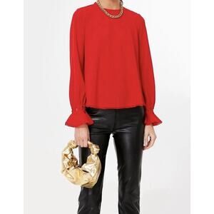 Tuckernuck Pomander Place Palmer Blouse Top Bell Cuff Women’s Large Red Relaxed